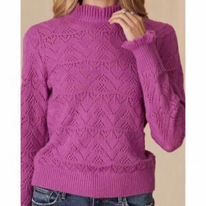 Sundance Sweater L Bertina Everyday Pointelle Ruffled Mock Neck Wool Preppy Chic